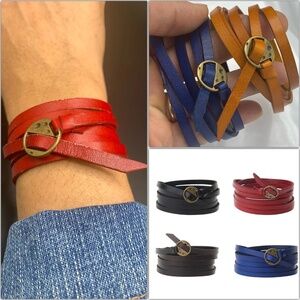 Leather Cowhide Wrap Antique Gold Buckle Bracelet/Anklet